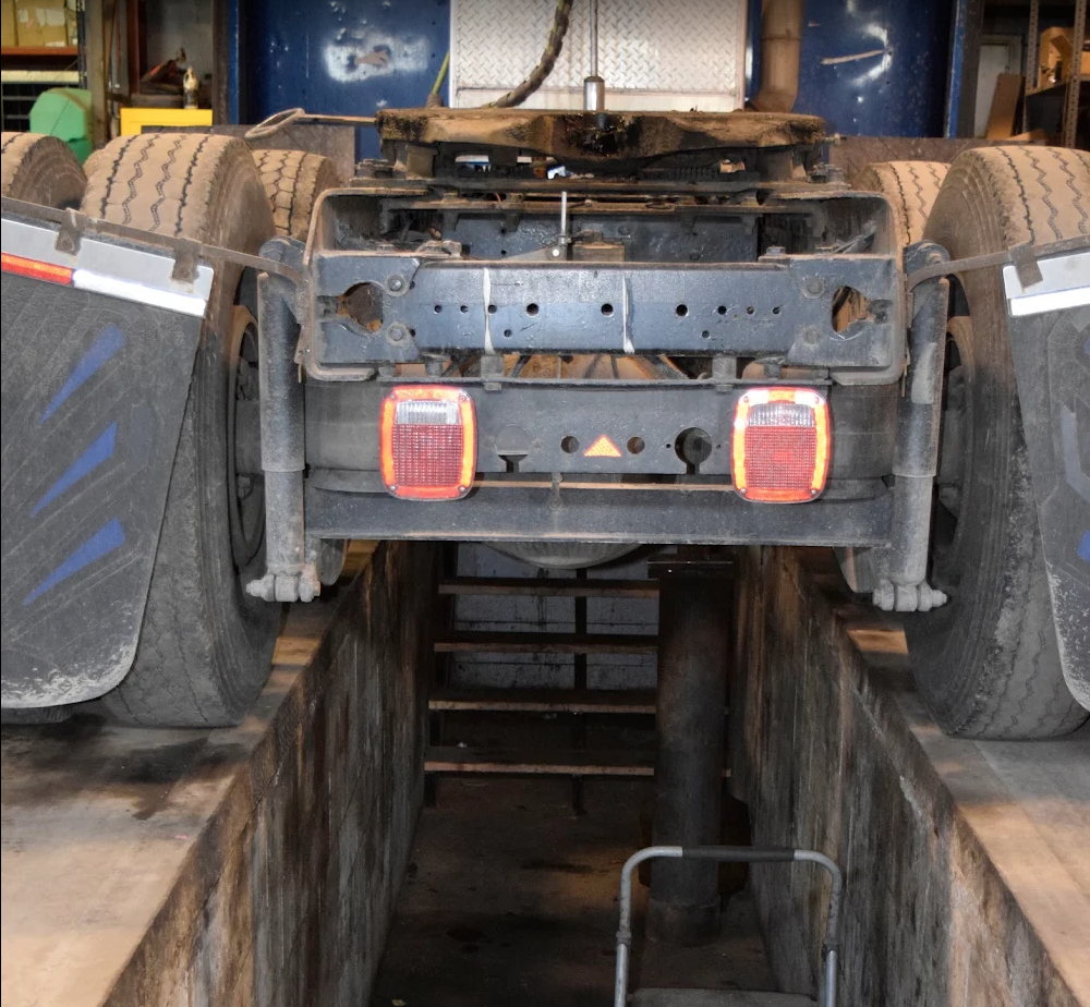 Mack truck getting brakes serviced at taylor's springs, brake and alignment